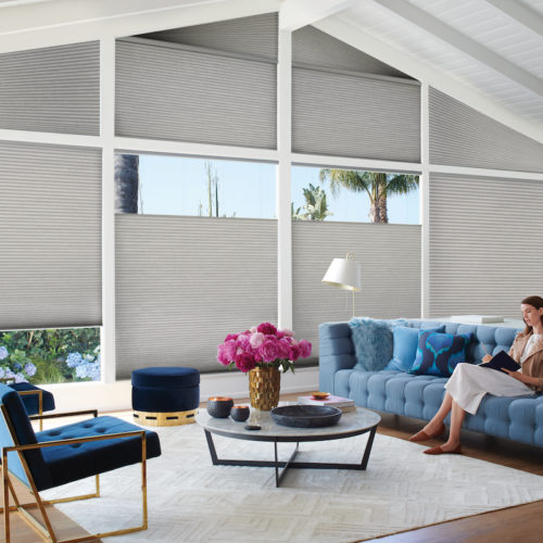 best window treatment for living room - hunter douglas honeycomb shade